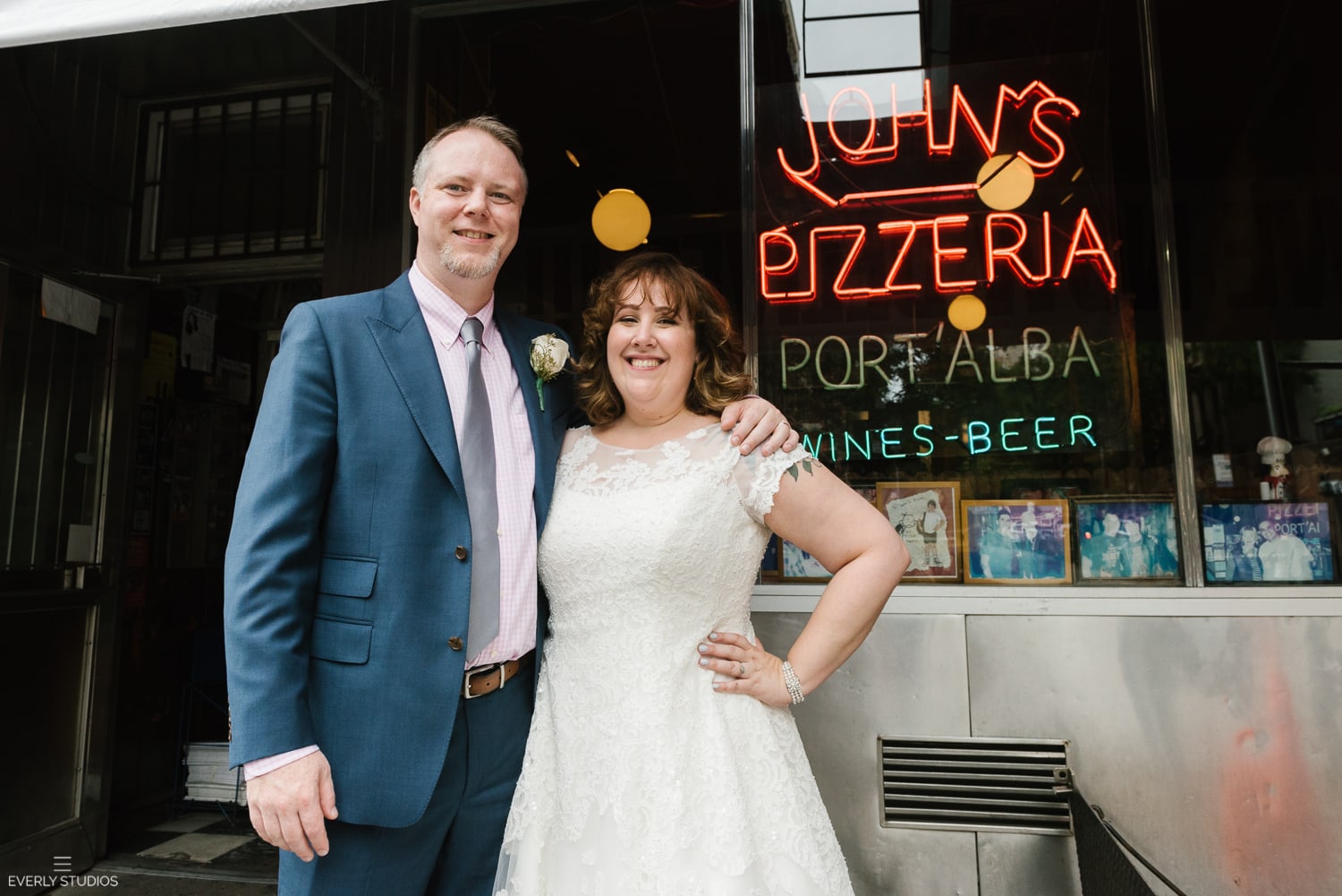 New York City Hall wedding and pizza party wedding reception at John's Pizza on Bleecker. Photos by New York wedding photographer Everly Studios, www.everlystudios.com