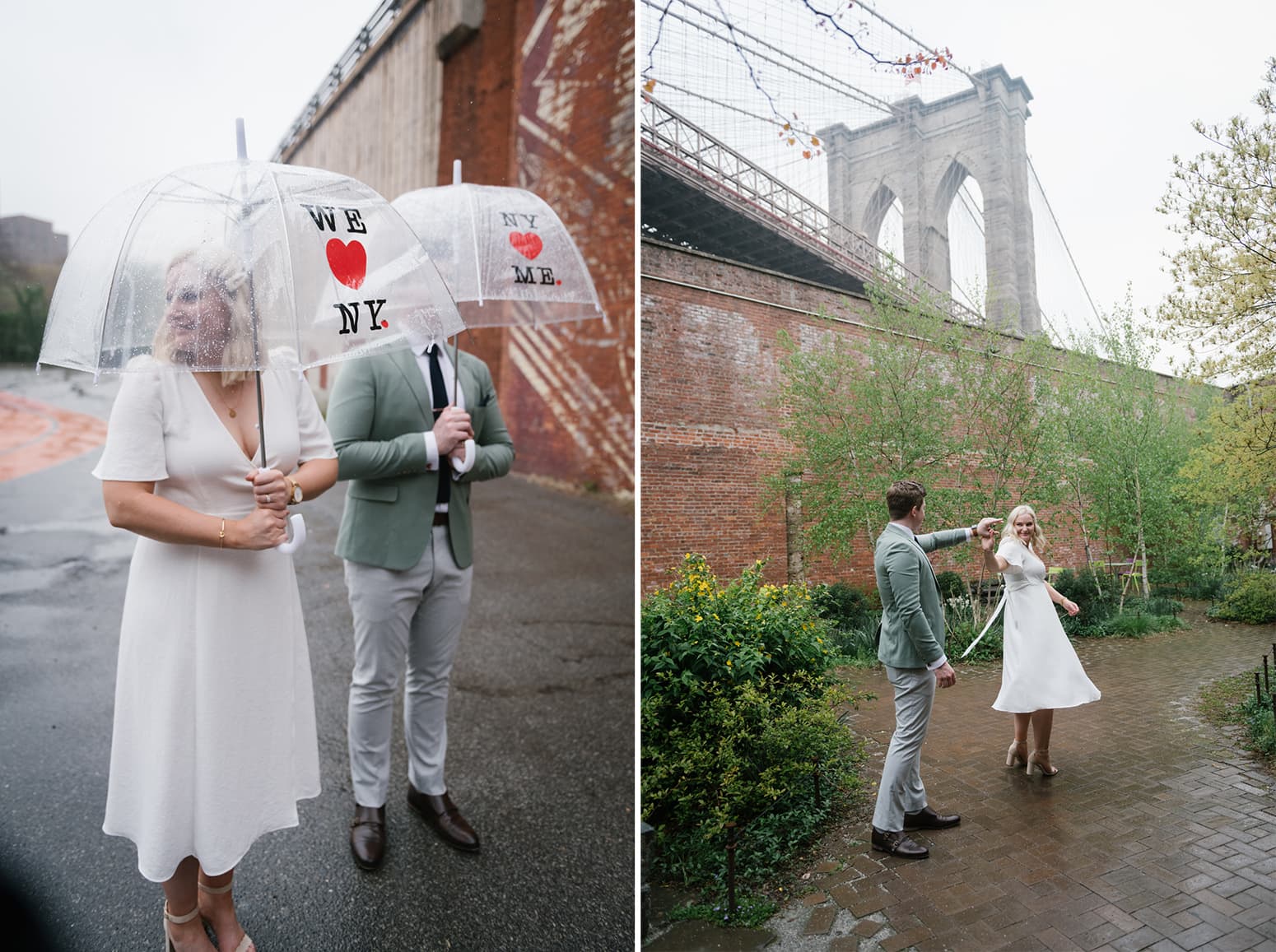 Brooklyn Bridge Park elopement and rainy day wedding in NYC. Photos by Brooklyn wedding photographer Everly Studios, www.everlystudios.com