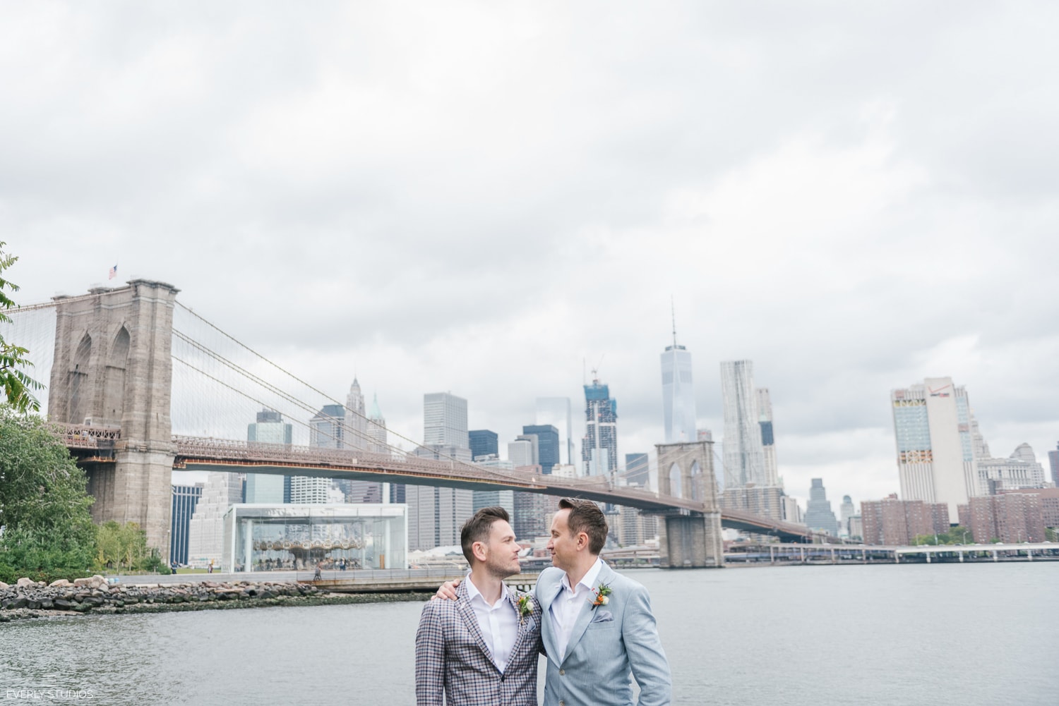 Brooklyn Bridge Park gay wedding. Photos by Everly Studios, www.everlystudios.com