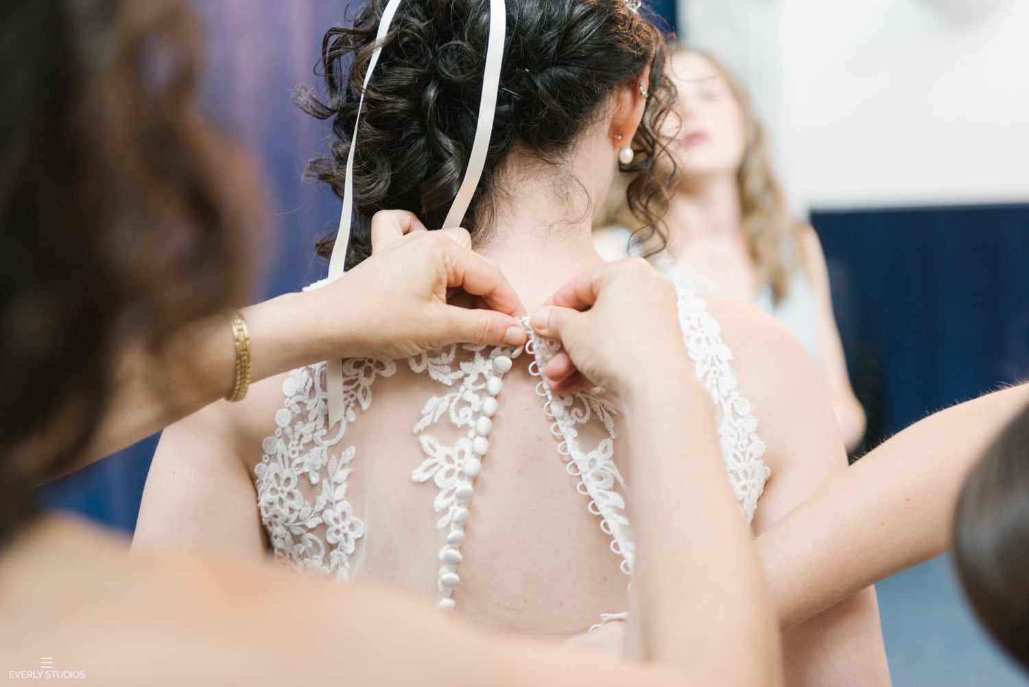 Bride getting ready for her Sunset Terrace wedding at Chelsea Piers in New York City