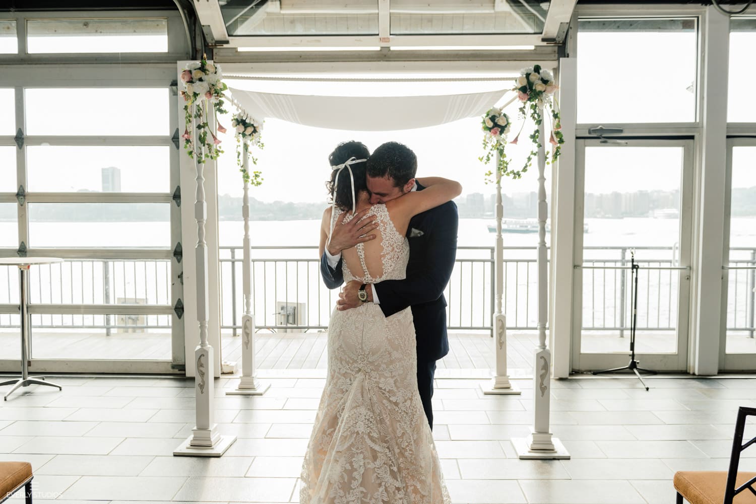 first look at Chelsea Piers wedding in New York City